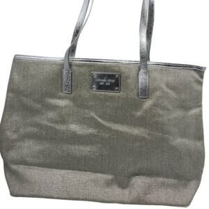 Michael Kors M Tan Interwoven Canvas Shoulder Bag